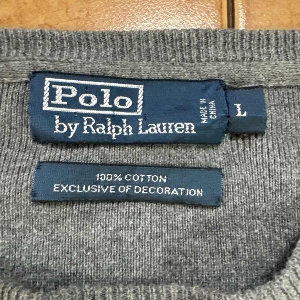 VTG Polo Ralph Lauren Mens Gray Crewneck Sweatshirt Red Pony Logo‎ Size Large